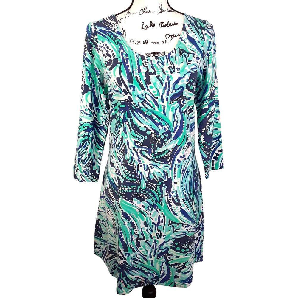 Lilly Pulitzer Tammy Dress Long Sleeve Bright Navy Crash The Bash Shift Dress L